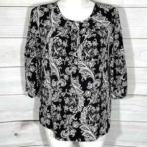 Talbots Black & Beige Floral Paisley Pullover Top